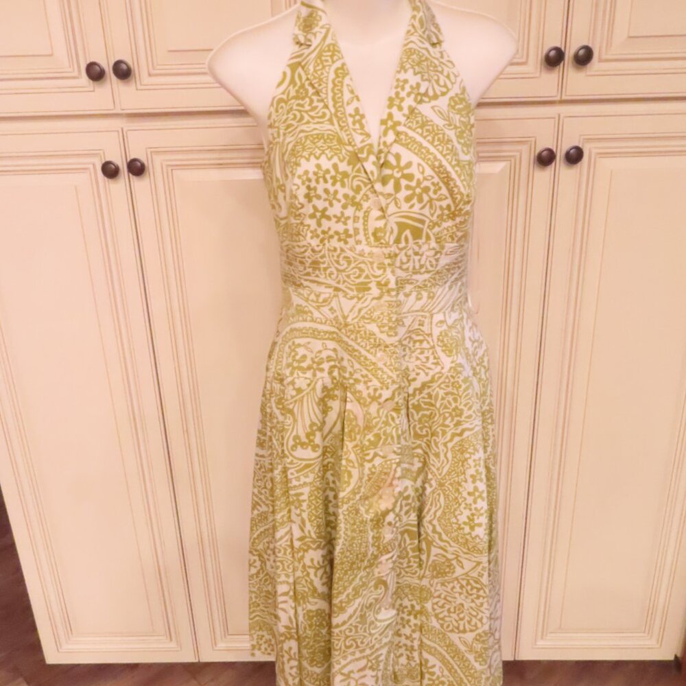 Liz Claiborne Green Cotton Halter Summer Dress size 8